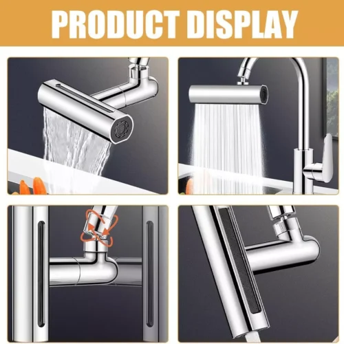 Extensor de Grifo 4 en 1 con rotación 360°, flujo en cascada y diseño práctico para cocina y baño