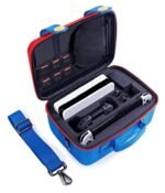 Maleta Para Nintendo de Mario Bros con diseño gamer y compartimentos para consola y accesorios