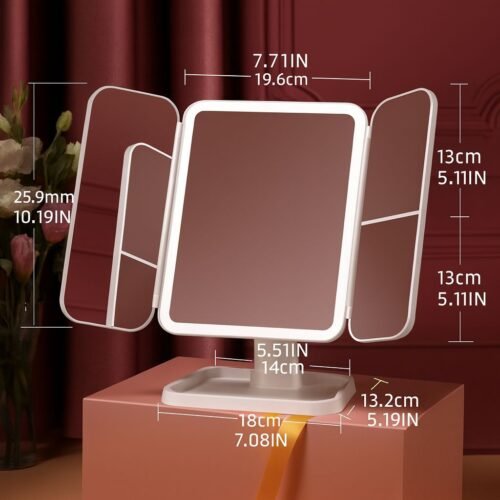 espejo maquillaje trifolding con luz led